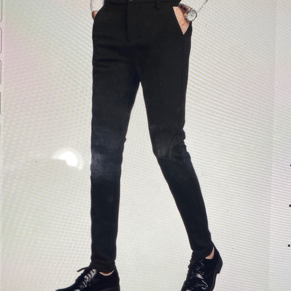 Men's Plaid&Plain No-Iron Black Slim Fit Dress Pants 32x34